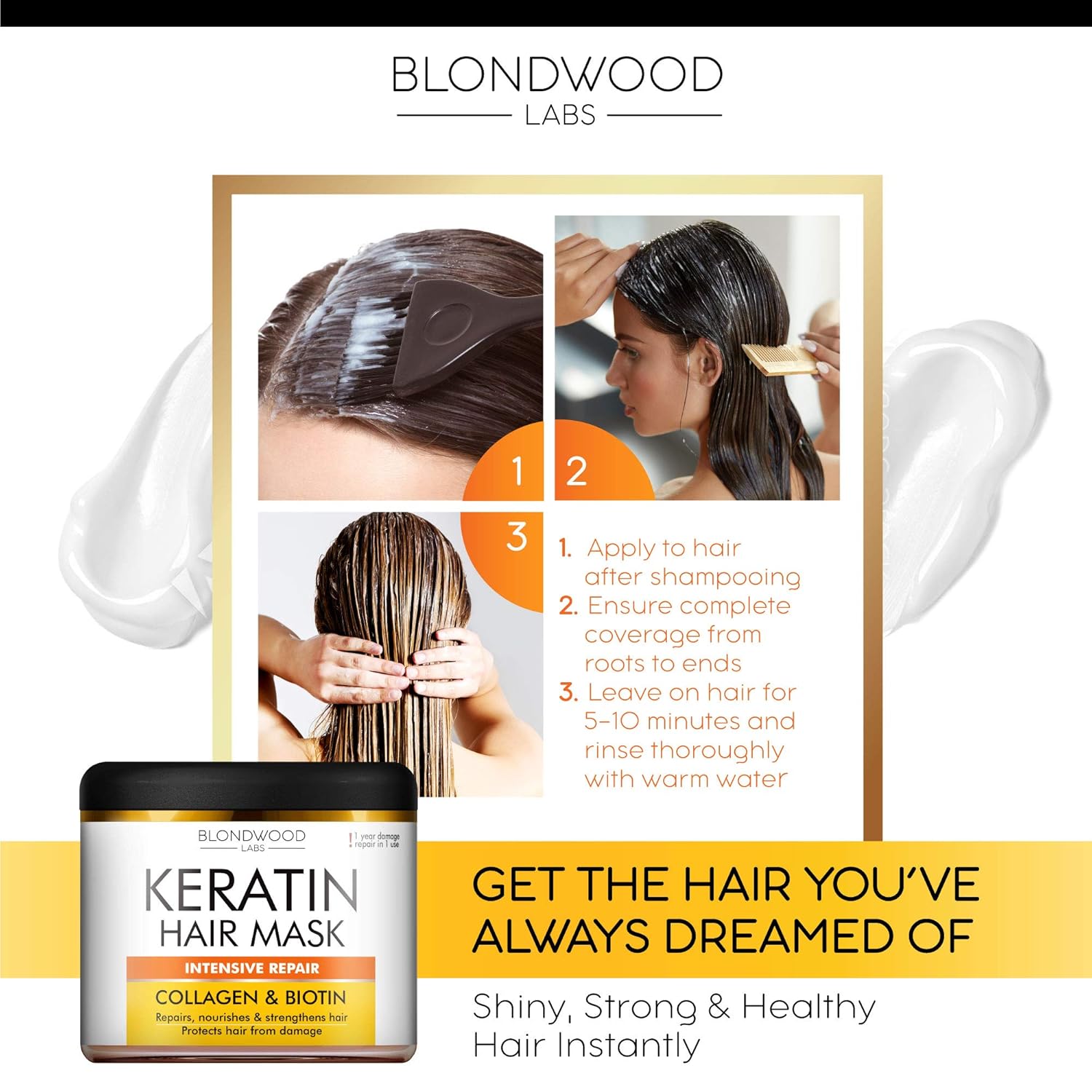 Keratin Hair Mask - Made in USA - Best Natural Biotin Keratin Collagen Treatment for Dry & Damaged Hair - Professional Collagen Hair Vitamin Complex for Hair Repair, Nourishment & Beauty - 8 oz: Beauty
