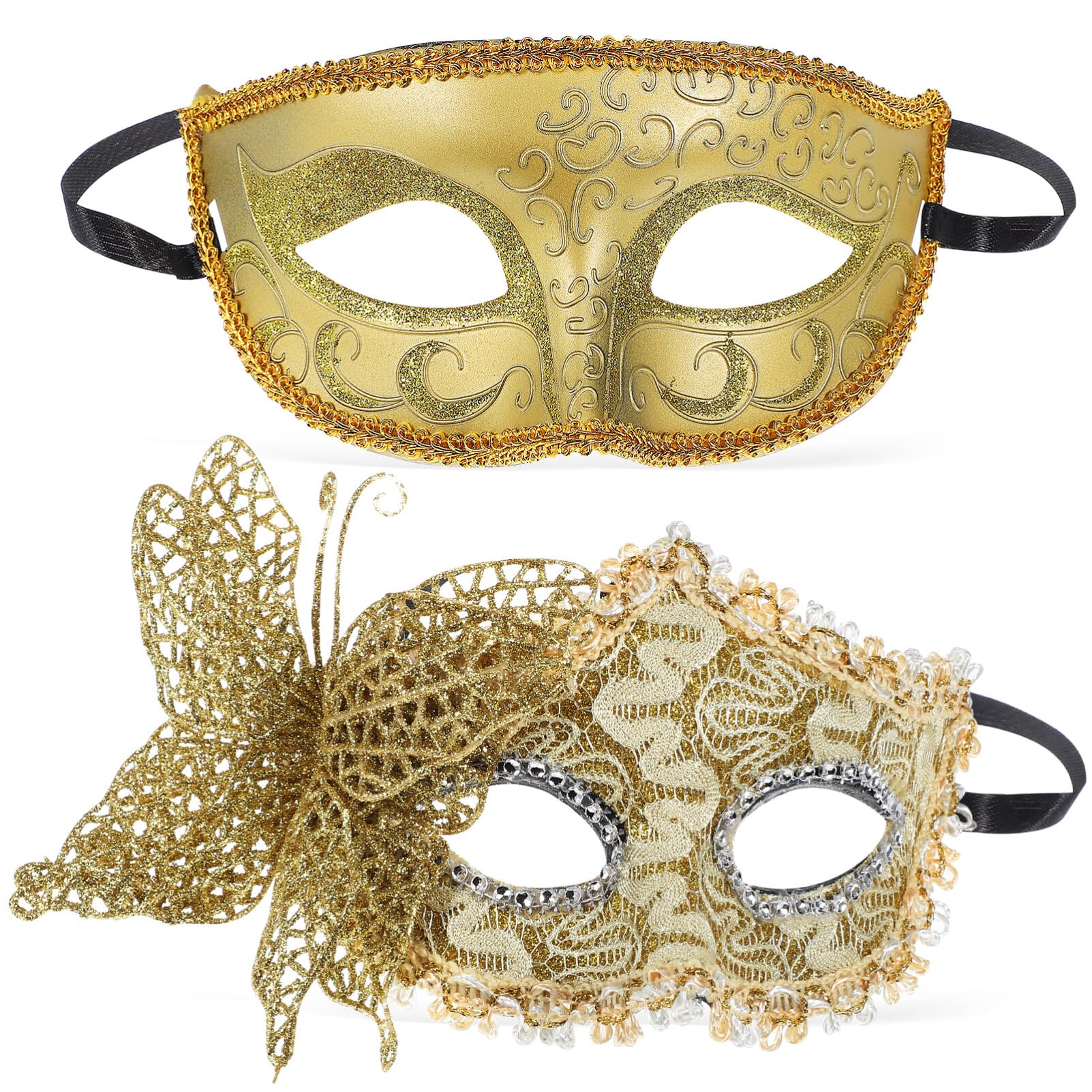 TOYANDONA 2Pcs Lace Half Masquerade for Women Mens Masquerade Carnival Couples Matte Classic Venetian Halloween Party
