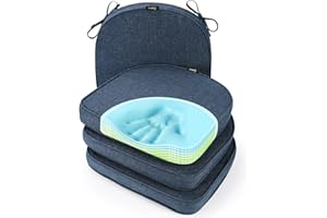 SUNROX Gel Memory Foam Chair Cushion with Ties, Ultra Durable Water Resistant FadeShield Outdoor/Indoor Reversible Chair Seat Cushion 17 x 16 inch Set of 4, Heather Indigo