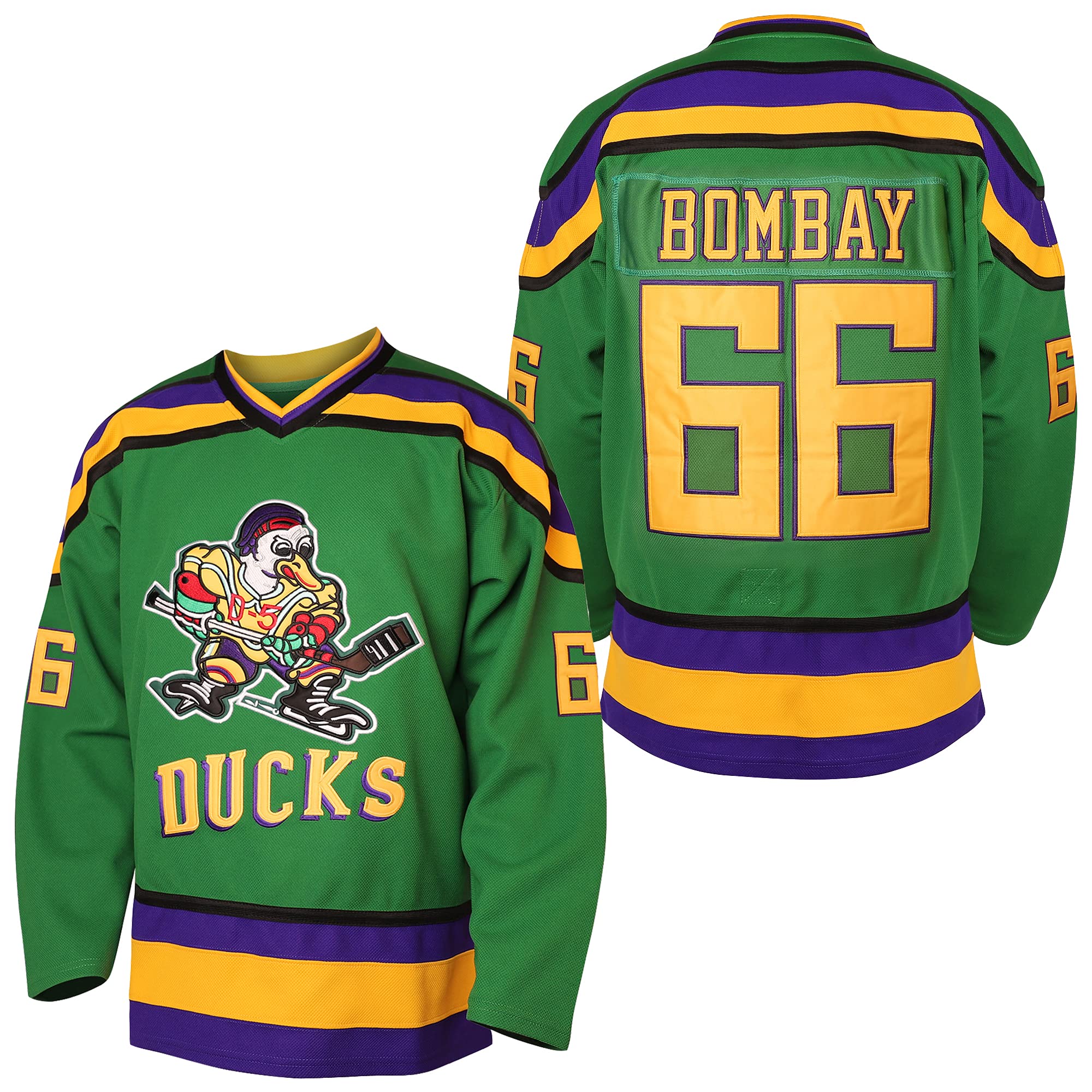 villa Mighty Ducks Jersey #96 Charlie Conway #99 Adam Banks #33 Greg Goldberg #66 Gordon Bombay Movie Hockey Jersey White Green (66 Green, Small), Green,White, S โ image 1