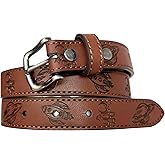 BC Belts Kids Leather Belt Strap and Metal Buckle 1" Wide with Snaps - Construction Excavator Bulldozer Dinosaurs T-Rex
