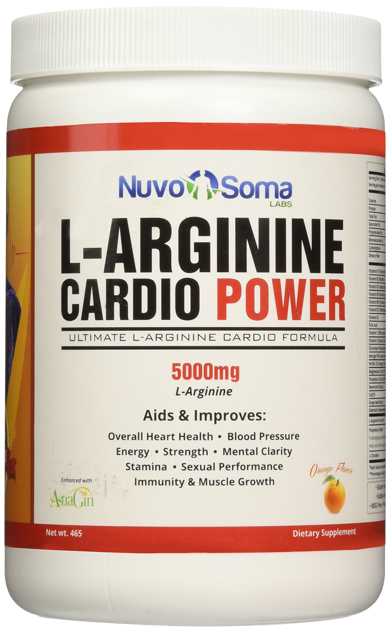 NuvoSoma Labs LArginine 5000mg Cardio Power Dietary Supplement Includes Nitric Oxide, L