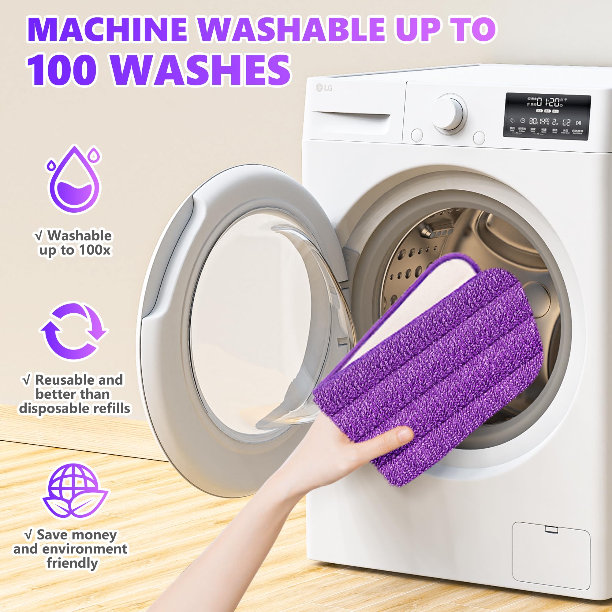 6 Pack Reusable Mop Pads Compatible with Swiffer PowerMop, Wood Floor Pads Microfiber Mop Replacement Refills Machine Washable for All Floor Surfaces