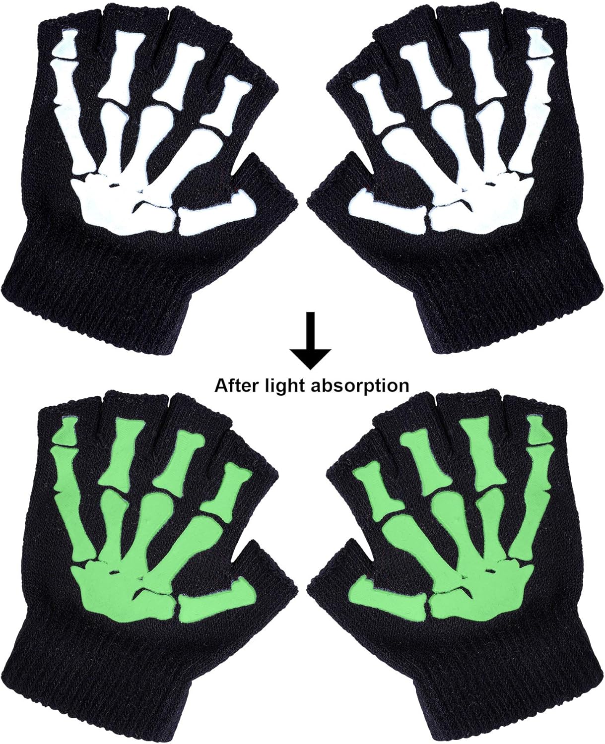Cooraby 2 Pairs Kids Skeleton Gloves Glow in The Dark Fingerless Knitted Gloves: Toys & Games