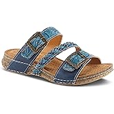 Spring Step L’Artiste Astra Women’s Hand Painted Leather Cushioned Insole Sandals - Adjustable Hook and Loop Closure, Cork Sole, Slip-On Open Toe Comfort Sandal