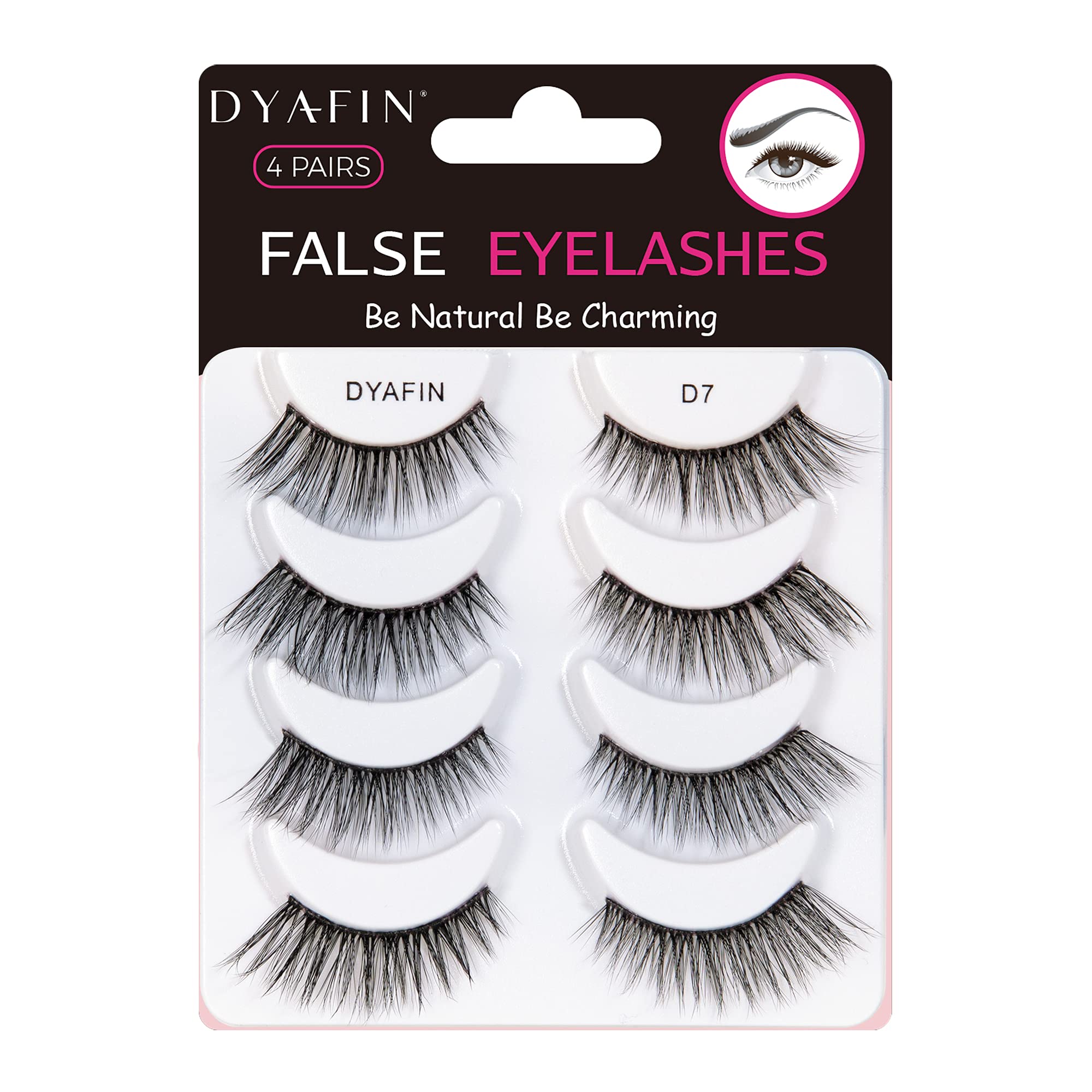 DYAFIN Natural Eyelashes 100% Handmade Lashes Reusable Soft False Eyelashes Lightweight Eye Lashes with Clear Band 3D Fake Eyelashes Long Wispy Eyelashes C Curl Lashes 4 Pairs
