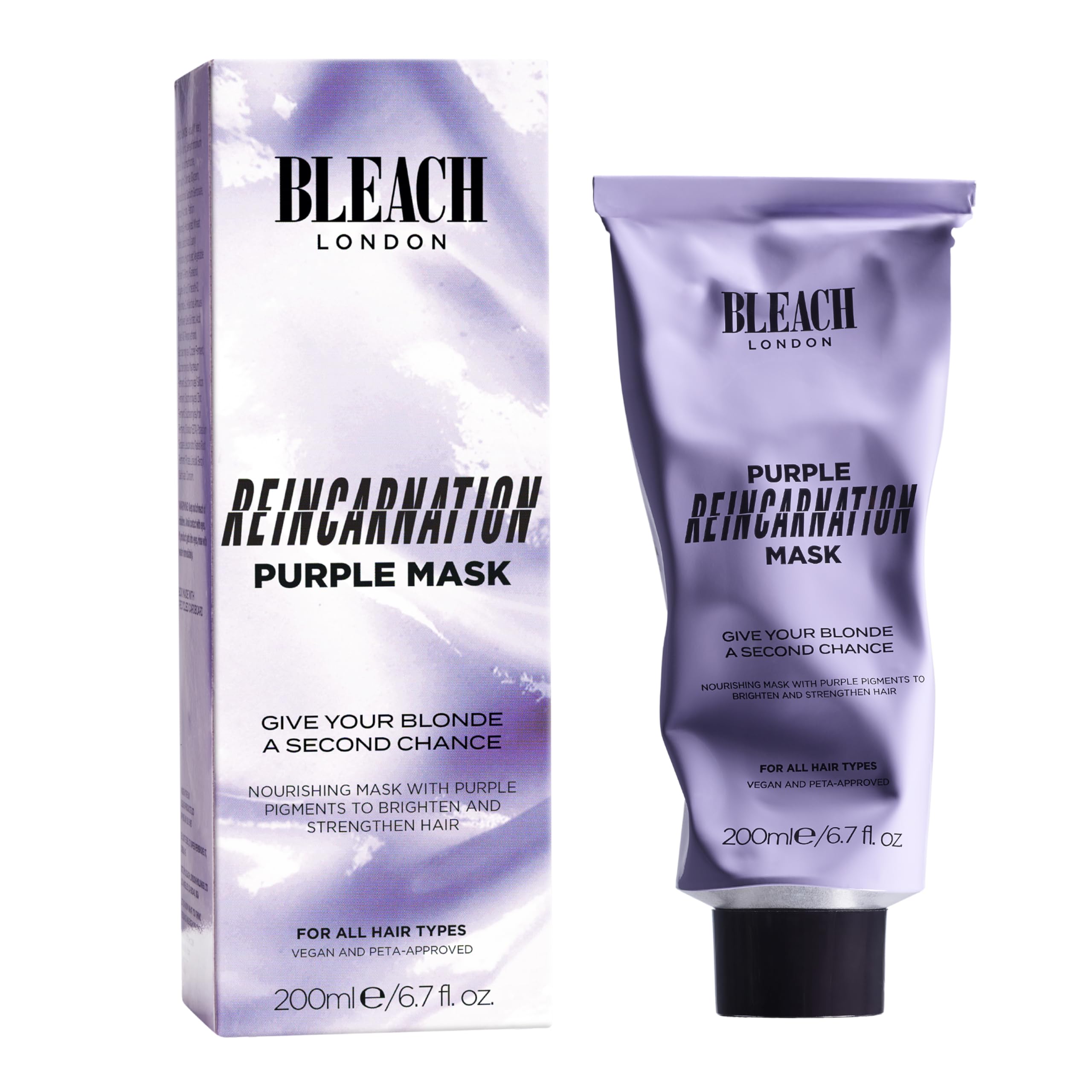 Bleach London Purple Reincarnation Mask, Bond-Restoring Protein Hair Treatment, Removes Yellow Tones, Repairs and Brightens Blonde Hair with Sunflower Seed Extract 200ml
