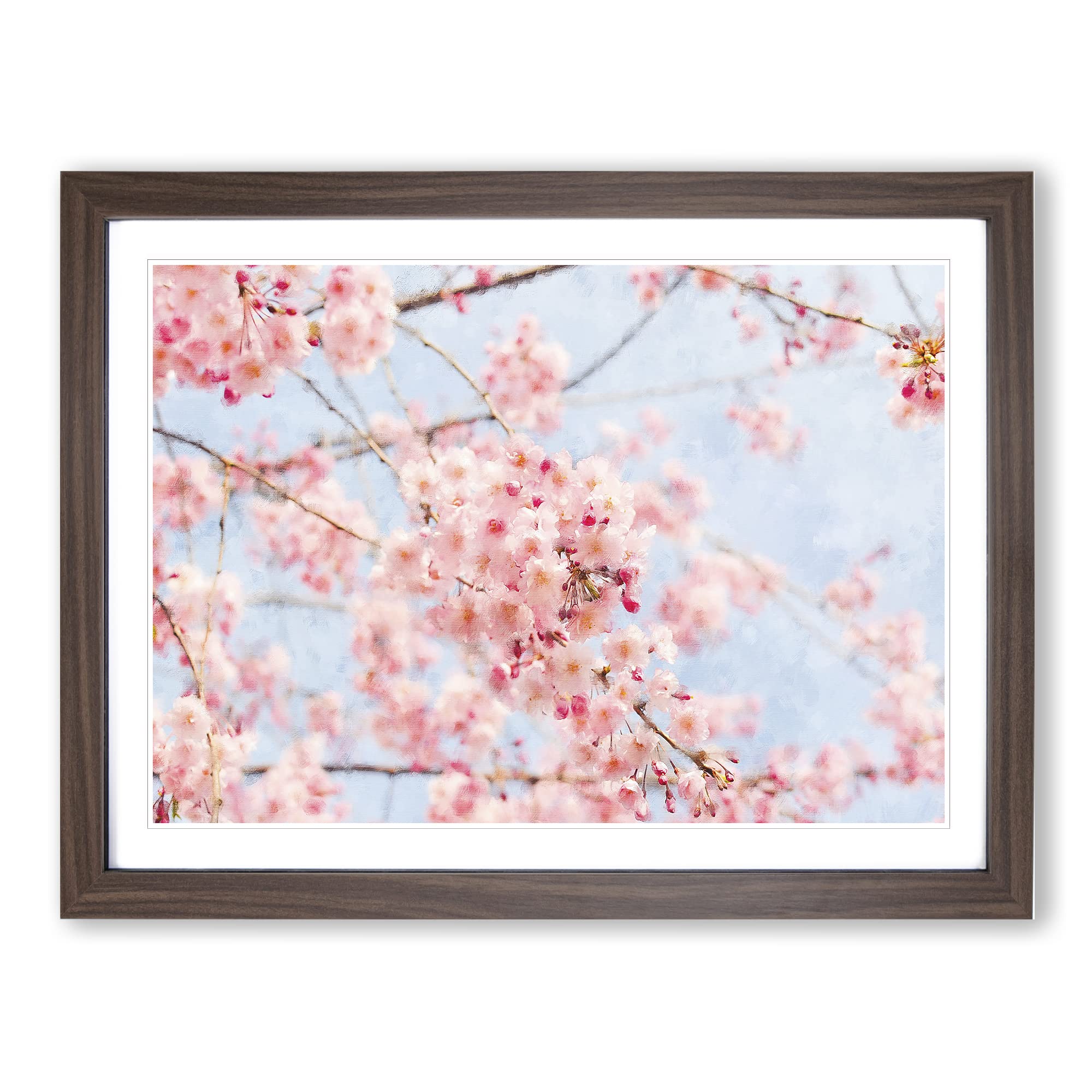 Pink Cherry Blossom Flowers Vol.9 Painting Modern Art Framed Wall Art Print, Ready to Hang Picture for Living Room Bedroom Home Office Décor, Walnut A4 (34 x 25 cm)