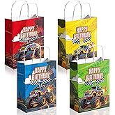 GLURUITE 20Pcs Monster Truck Party Favor Bags Monster Car Goodie Bags Gift Bags Paper Candy Bags for Truck Theme Birthday Party Decorations