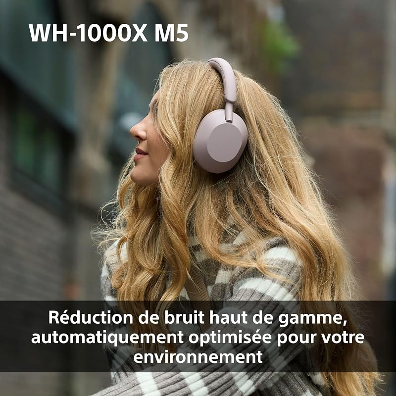 WH-1000XM5 - Étui Rigide, Casque sans Fil Haut de Gamme à réduction de Bruit, Bluetooth, qualité d'appel Claire, Audio Hi Res, 30h d'autonomie, étui Rigide, iOS et Android - Rose