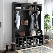 Amazon.com: Wide Hall Tree & Shoe Storage Bench with 24 Shoe ...