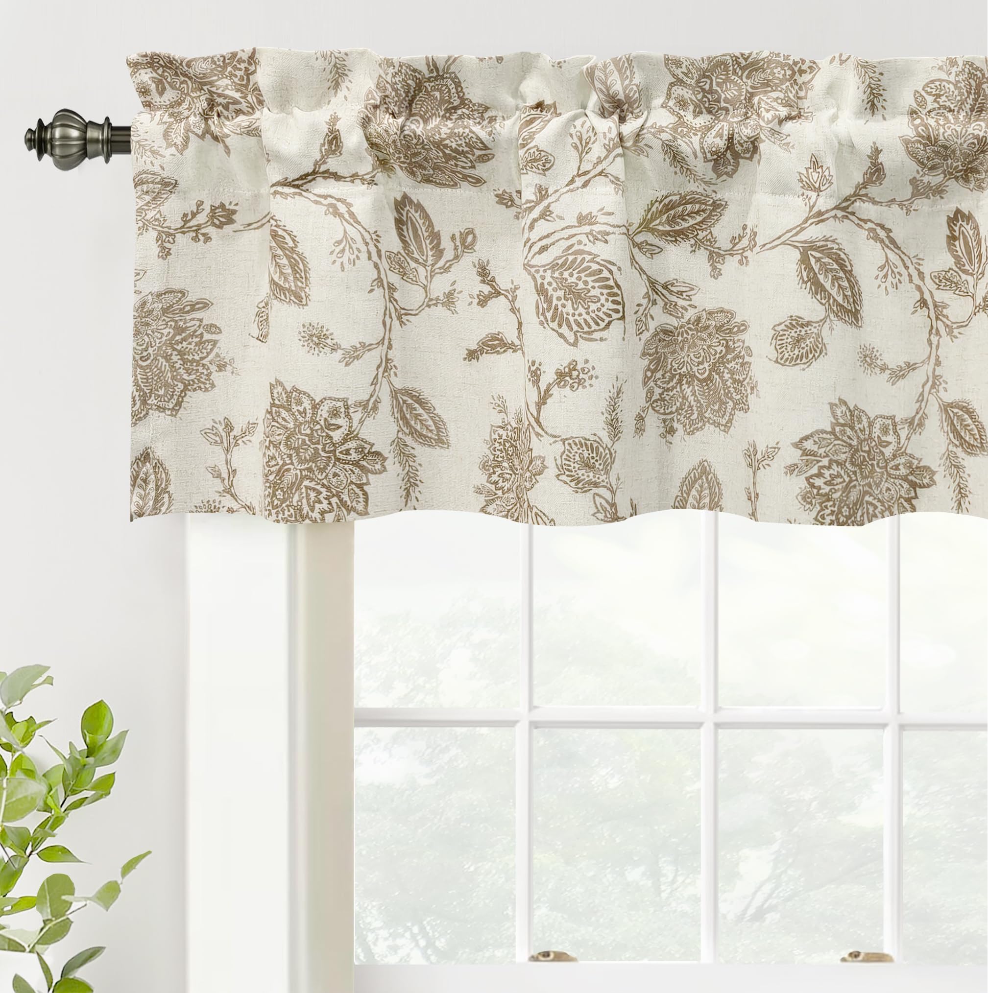 Photo 1 of DriftAway Freda Jacobean Floral Linen Blend Blackout Thermal Insulated Energy Saving Privacy Window Linen Curtain Valance Rod Pocket 2 Layers Single 52 Inch by 14 Inch Plus 2 Inch Header Taupe