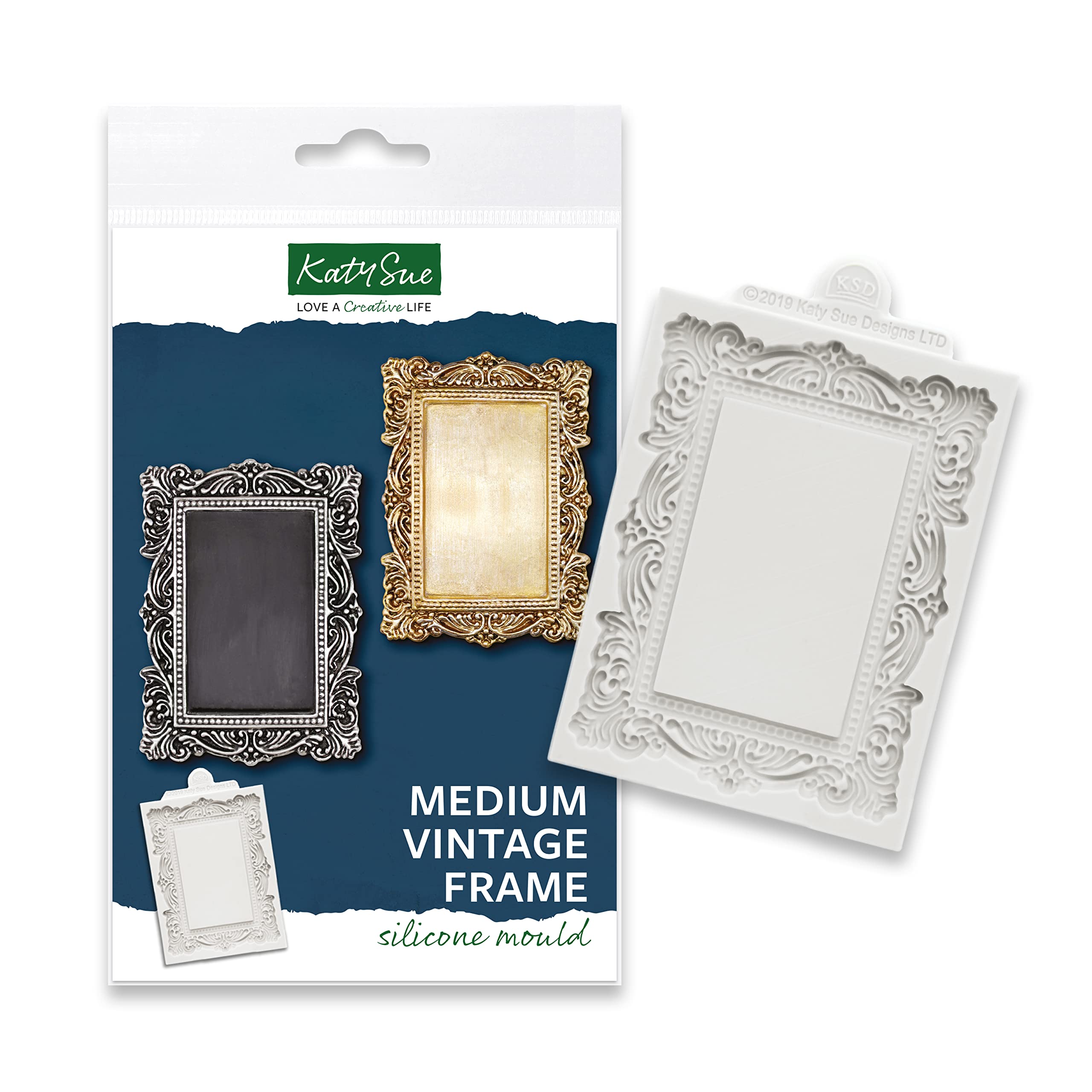 Katy Sue Medium Vintage Picture Frame Silicone Mould for Cake Decorating & Crafts - Outer Frame Size 78mm x 106 mm, Inner Aperture Size 65mm x 41mm