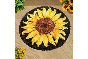 HOWIE'S NEEDLEPOINT Howie's Latch Hook Kit, DIY Sunflower Rug Crochet Yarn Kits for Adults, Color Preprinted Pattern Embroidery Decoration (Sunflower, 19.69" diameters)