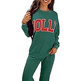 SELINK Christmas Pajamas for Women JOLLY Corded Long Sleeve Top and Pants Matching Lounge Set with Pockets