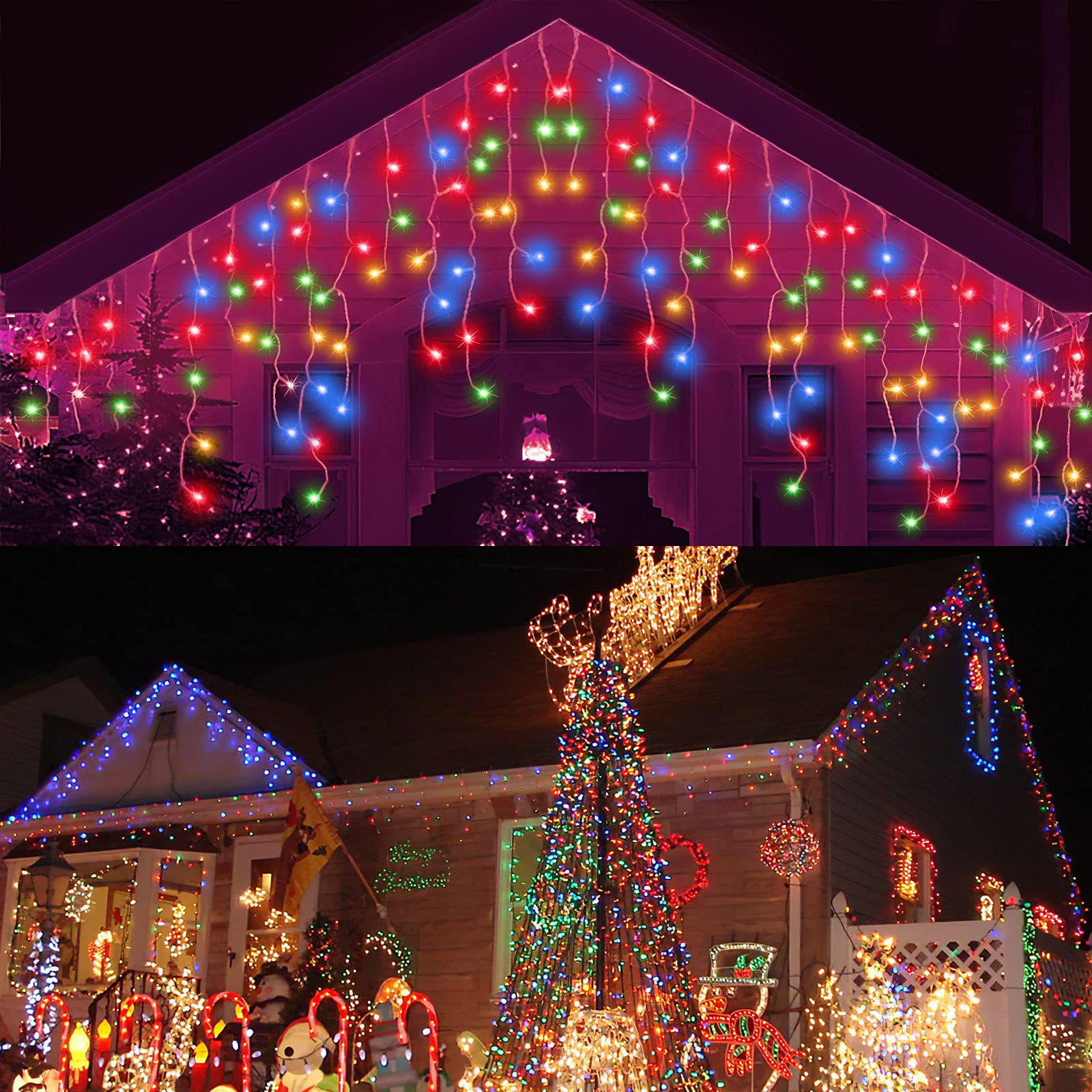 Photo 1 of 32.8ft 400 LED Icicle String Lights, 8 Modes Waterproof Icicle Christmas Lights Outdoor with Memory Function, Curtain Fairy Lights Hanging Decor for Home, Party, Wedding, Christmas (Multicolor)