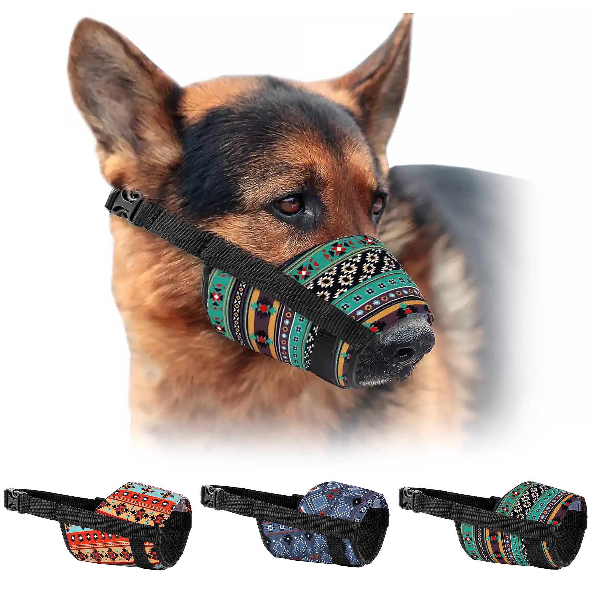 MUROM Pattern Dog Muzzle for Small Medium Large Dogs Puppy Print Adjustable Breathable Pet Muzzles Anti Barking Biting Mouth Cover (Tribal, M/L)