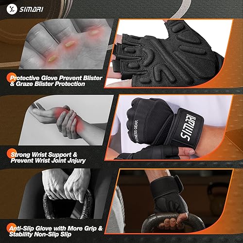 SIMARI Workout Gloves Men and Women Weight Lifting Gloves with Wrist Wraps  Support for Gym Training, Full Palm