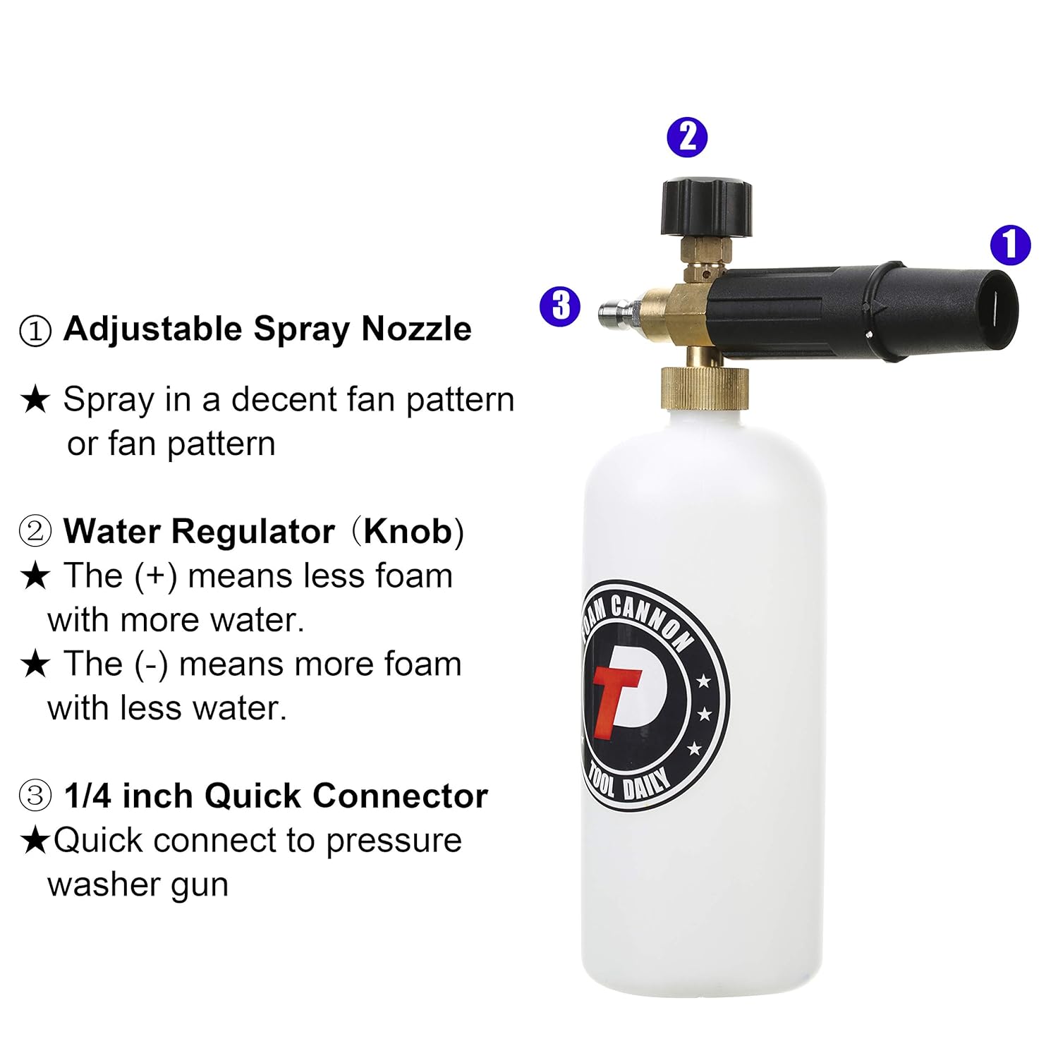 Tool Daily Foam Cannon with 1/4 Inch Quick Connector, 1 Liter, 5 Pressure Washer Nozzle Tips: Industrial & Scientific