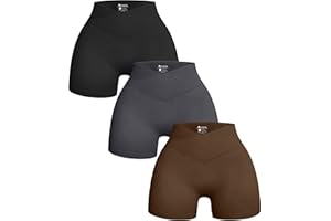 OQQ Women's 3 Piece Yoga Shorts Ribbed Seamless Workout High Waist Cross Over Athletic Leggings
