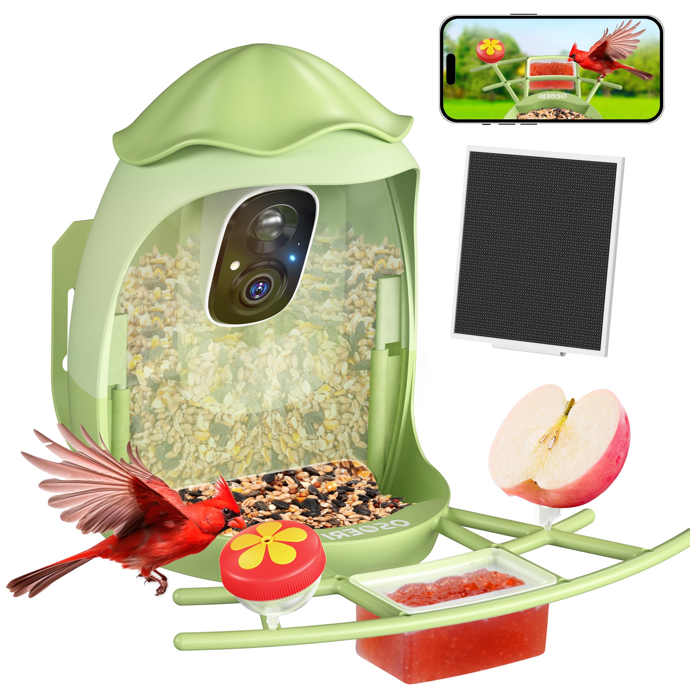 Photo 1 of ?Osoeri AI Smart Bird Feeder with Camera - 2K HD Live Video & AI Identify Birds, Solar Powered Birdfeeder for Outdoors, 2.4GHz WiFi, Real-Time Alerts, Best Gifts for Bird Lovers & Families