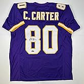 Facsimile Autographed Cris Carter Minnesota Purple Reprint Laser Auto Football Jersey Size Men's XL