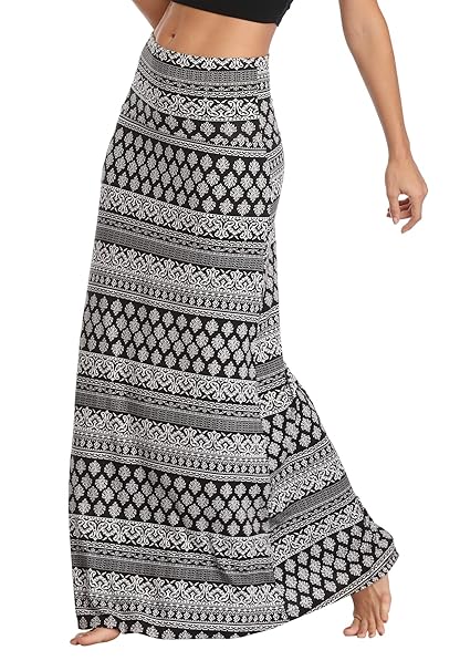 Damen Boho Lang Rock Weicher Dehnbarer Maxirock