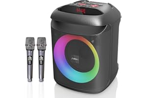 AIMAX Karaoke Machine with Bluetooth and 2 Wireless Microphones for Adults & Kids Singing, Portable Speaker with Mic for Home Outdoor Party, Battery Powered 7-Hour Playtime, Supports Mic/AUX/USB/TF