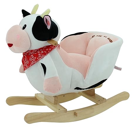 SweetyToys 3563 Schaukeltier Schaukelpferd Kuh Stickerei mit Funktion Sound 'Muh'