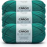 Caron All Day Cotton Yarn for Crocheting, Bermuda Teal, 3-Pack | #4 Worsted Yarn, 100% Mercerized Cotton, Soft Crochet Yarn for Knitting, Amigurumi &amp; Crafts, 173yds, 100g/3.5oz per skein