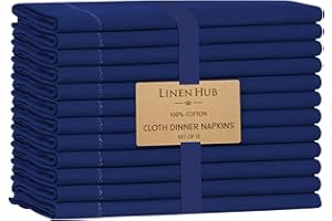 COTE DE AMOR Linen Hub Hemstitch Cloth Dinner Napkins Set of 12-100% Cotton Soft Absorbent Restaurant Hotel Quality Napkins - Perfect for Farmhouse Wedding Party Christmas Easter - 18x18 - Navy Blue