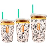 Reusable Iced Coffee Cup Sleeve for Cold Beverages and Neoprene Cold Coffee Cup Sleeves Cooler for Koozie 16-32OZ Iced&Hot Coffee Cup for McDonalds, Dunkin Donuts, More (Diasy)
