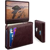 miyozi Airtag Wallet for Men,with Cash Pocket 2 ID Window 13 Cards,Slim Leather Wallet Front Pocket Card Holder RFID Blocking with Gift Box