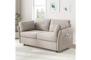 Novilla 57" Loveseat Sofa Small Couch for Living Room, Linen Fabric Upholstered Loveseat Sofa Couch, Small Loveseat Sofa with 2 Bolster Pillows for Apartment, Bedroom, Tool-Free Assembly, Oatmeal