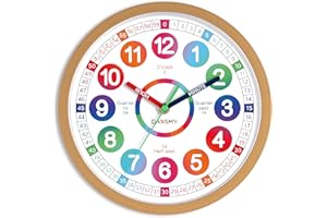 DAXSMY Learning Clock for Kids Telling Time Easily Teaching Clock Silent Non Ticking Battery Operated Colorful Teaching Time Clock Decorative for Kids Room Classroom School Playroom (8 Inch)
