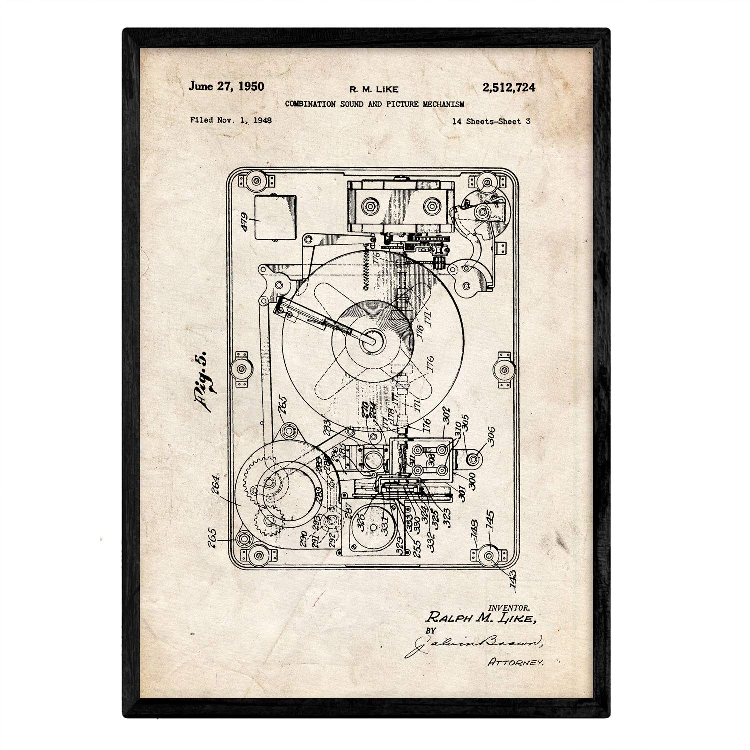 Nacnic Poster patent Sound and Image 2. Print with old design patent in A3 size and vintage background