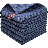 FreeNook 100% Cotton Waffle Weave Kitchen Towels, 6 Pack Dish Cloths for Washing Dishes, Ultra Soft Absorbent Dish Towels, Quick Drying Kitchen Rags, 12x12 Inches, Dark Blue
