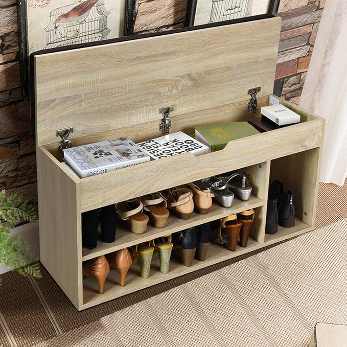 Wooden Rack Shoes Bench W/Storage Shelf
