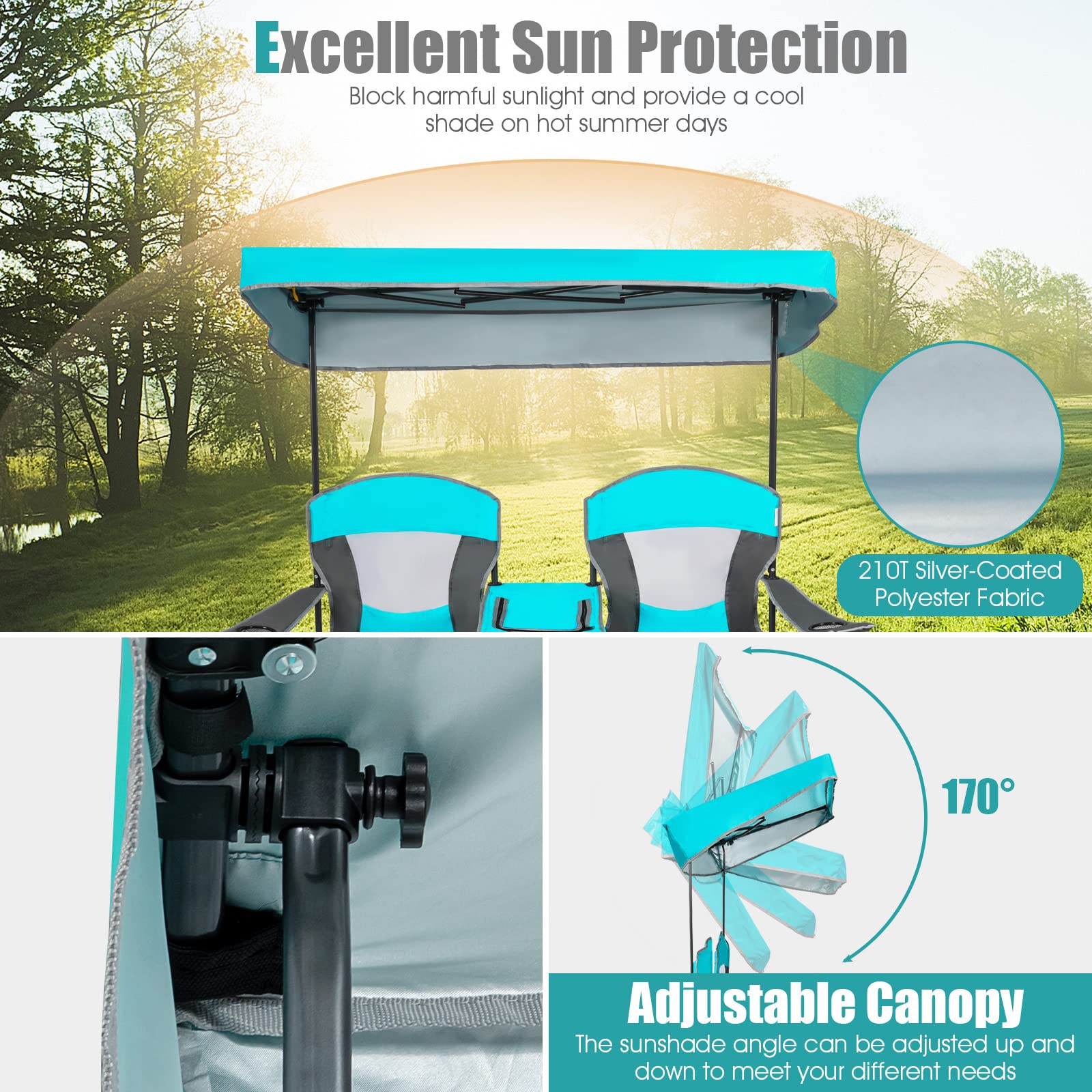 Safstar Double Camping Chair with Canopy Shade, Folding Loveseat