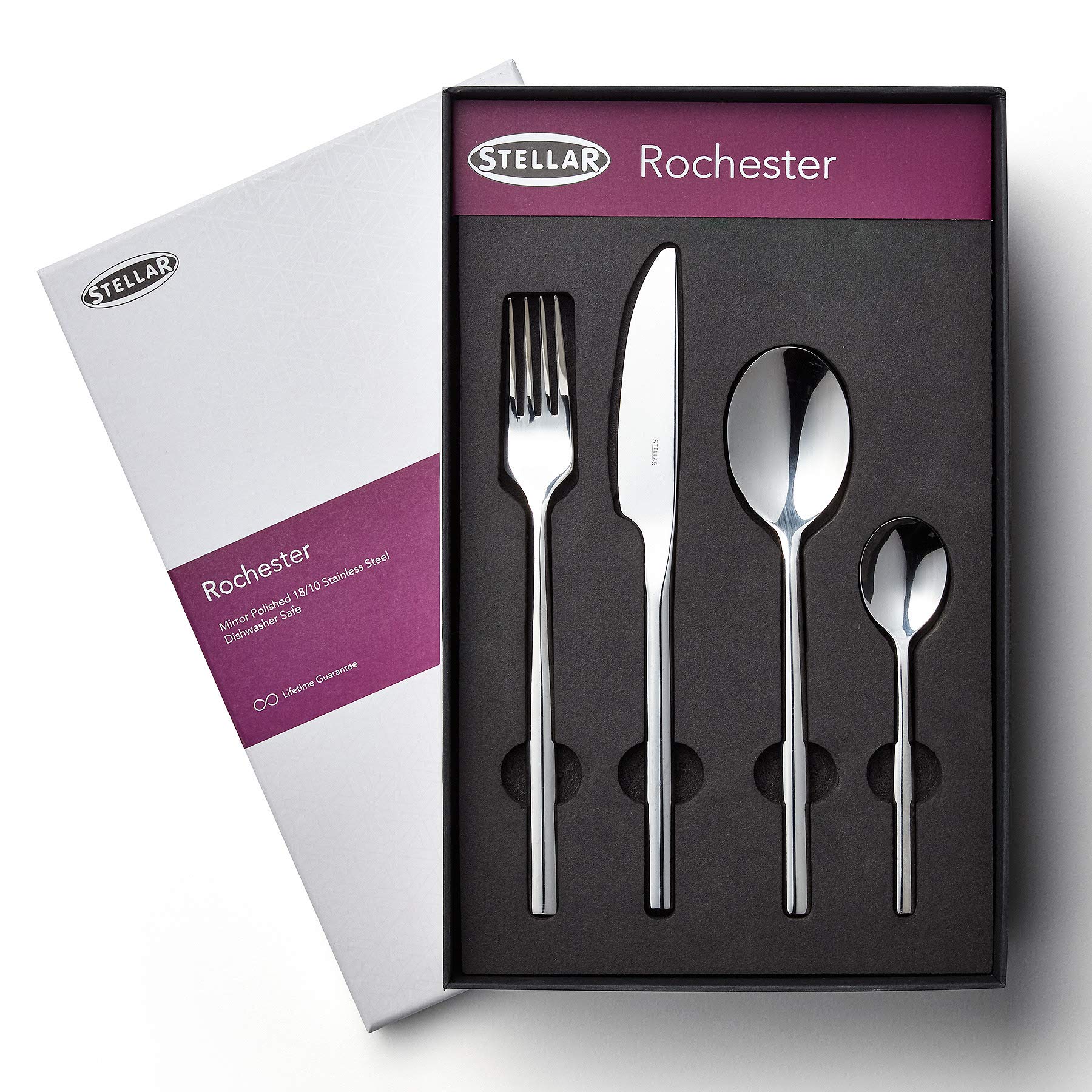 Stellar Rochester 32-Piece Stainless Steel Cutlery Set in Gift Box for 8 People, Dishwasher Safe