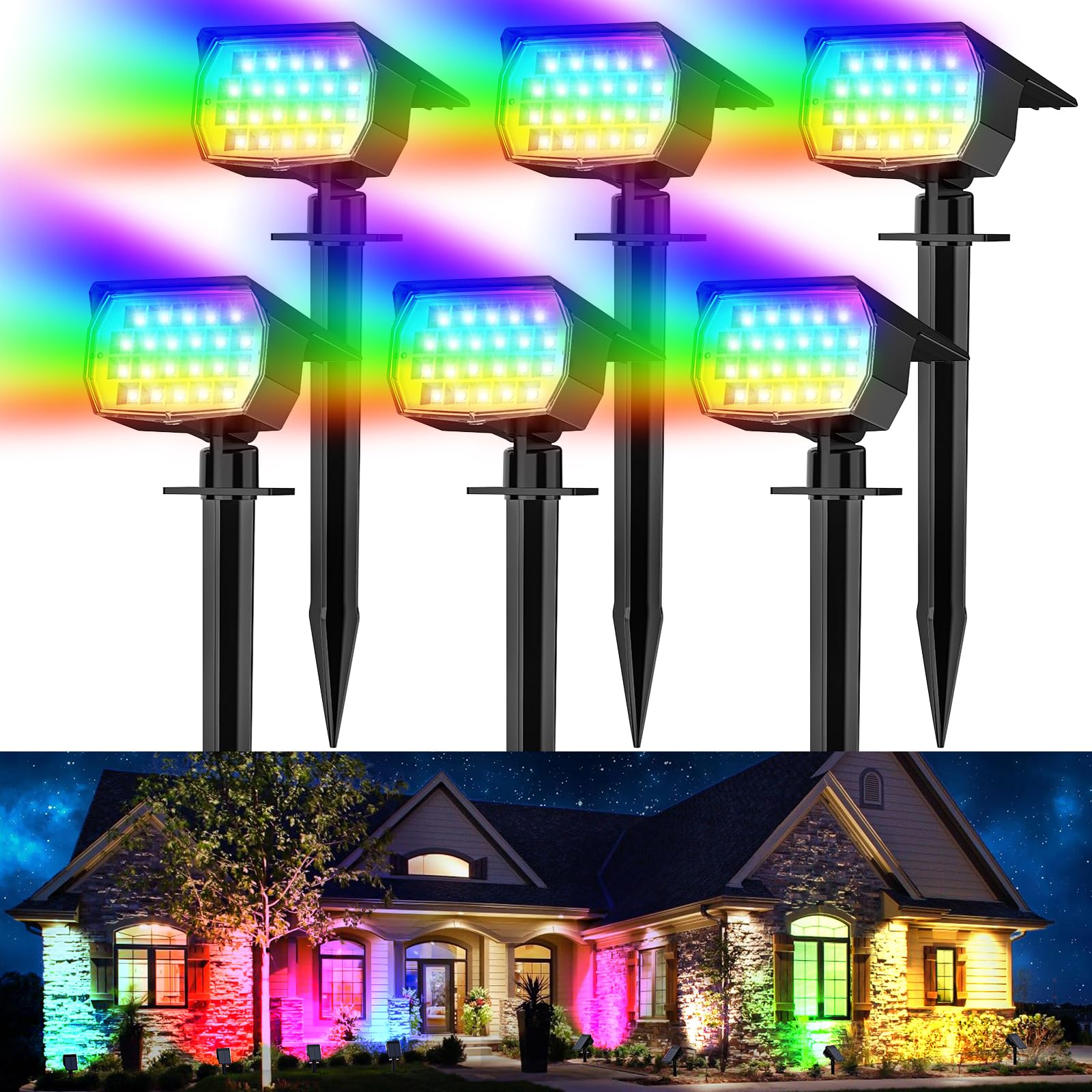 Photo 1 of WENATY Solar Spot Lights Outdoor Color Changing, [7 Mode/6 Pack] Christmas Landscape Spotlights, Solar Lights Outdoor Waterproof, Solar Led Powered Flood Light for Outside Pathway Yard Garden Walkway