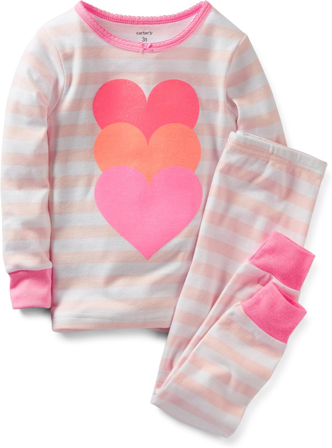 Carter's Stripe Heart 2 Piece Pajamas Set (4 Toddler, Pink