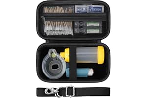 Supmay Hard Case for Asthma Inhaler, Handheld Spacer for Kids and Adults, Masks, Inhaler Holder Asthma Travel Bag Carrying Organizer with Mesh Pocket fit Medication and Accessories, Black+Black