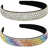 YISSION 2 Pack Wide Rhinestone Headband for Women & Girls - All-White & Rainbow Crystal Embellished Hair Hoop, Sparkly Glitter Hair Accessories for Parties, Weddings & Daily Wear