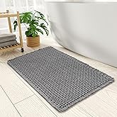 PADOOR Checkered Bath Mat, Super Absorbent Non Slip Bath Mats for Bathroom Floor 3D Woven Bathroom Mat with Tassels Machine Washable Bathroom Rugs Beside Tub, 17" x 24", Dark Grey