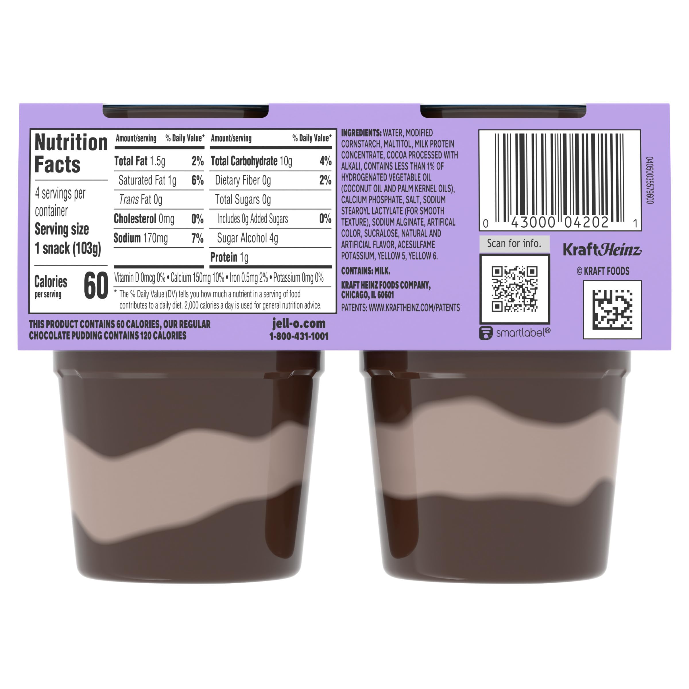 Jell-O Chocolate Vanilla Swirls Artificially Flavored Zero Sugar Ready-to-Eat Pudding Snack Cups, 4 ct Cups