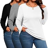 Evervibe 3 Pack Women's Plus Size Cotton Shirts, Scoop Neck Long Sleeve Casual Tops Form Fitting Knitted T-Shirts Blouses