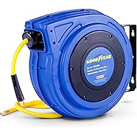 Goodyear Air Hose Reel Retractable 3/8" Inch x 65' Feet Premium Commercial Flex Hybrid Polymer Hose Max 300 Psi Heavy Duty Sp