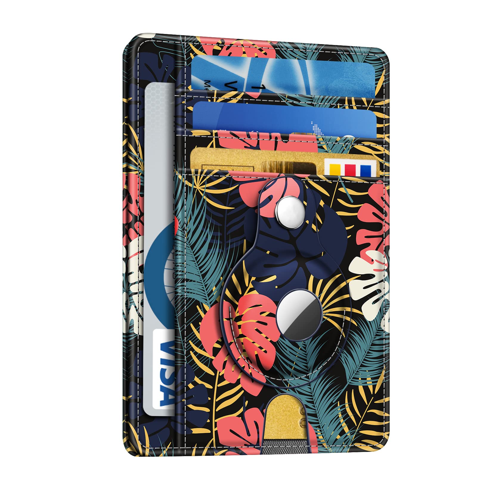 Photo 1 of SITHON Slim Minimalist Front Pocket Wallet with Built-in Case Holder Compatible with Airtag, RFID Blocking Credit Card Holder with ID Window Wallet Case Cases for Men Women, Leaves
