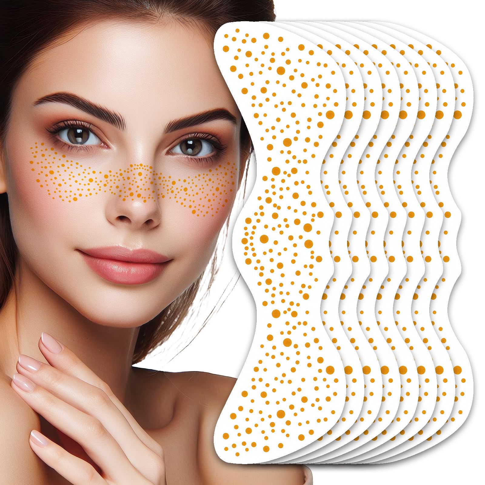 UICCVOKK 8 Pcs Glitter Freckles,Face Tattoo,Sparkle Freckle,Temporary Tattoo, Gold Sunlight Speckles,Glow Up Makeup Patches,Face Glitter Makeup Speckles for Graduation, Music, Masquerade